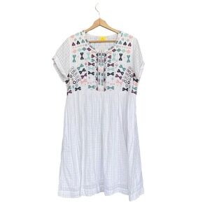 Roberta Roller Rabbit Sylvie Boho Dress Women's Size L Ivory Gauze Embroidered